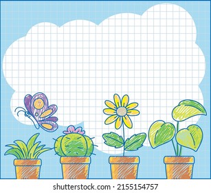 Hand drawn coloured crayon background template illustration
