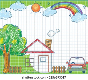 Hand drawn coloured crayon background template illustration