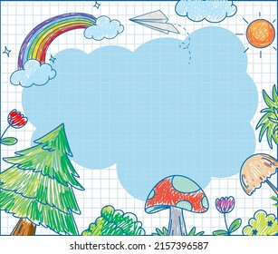 Hand drawn coloured crayon background template illustration