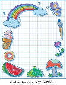 Hand drawn coloured crayon background template illustration
