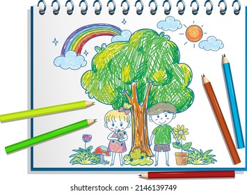 Crayón de color dibujado a mano en ilustración de papel