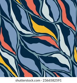 Hand drawn colourful abstract pattern in blue tones. Seamless background. 