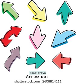 Hand drawn colourful  arrow set EPS