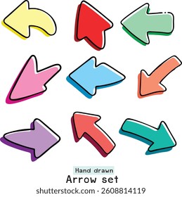 Hand drawn colourful  arrow set EPS