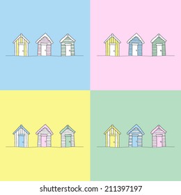 Hand Drawn Colourful Beach Huts