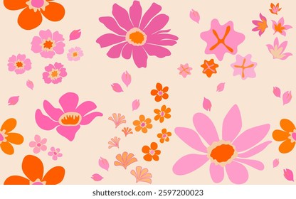 Hand drawn colourful flowers, seamless patterns with floral for fabric, textiles, clothing, wrapping paper, backdrop, banner, illustration, abstract backgrounds.
