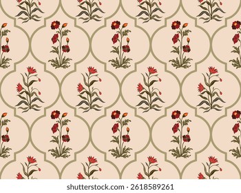 Flores geométricas coloridas desenhadas à mão, padrões sem costura com floral para tecido, têxteis, roupas, papel de embrulho, pano de fundo, banner, ilustração, fundos abstratos.
