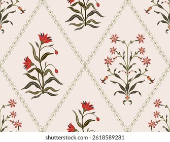 Hand drawn colourful geometric flowers, seamless patterns with floral for fabric, textiles, clothing, wrapping paper, backdrop, banner, illustration, abstract backgrounds.

