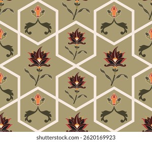 Hand drawn colourful geometric flowers, seamless patterns with floral for fabric, textiles, clothing, wrapping paper, backdrop, banner, illustration, abstract backgrounds.
