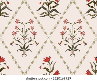 Hand drawn colourful geometric flowers, seamless patterns with floral for fabric, textiles, clothing, wrapping paper, backdrop, banner, illustration, abstract backgrounds.
