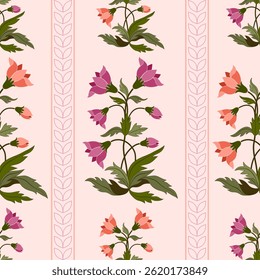 Flores geométricas coloridas desenhadas à mão, padrões sem costura com floral para tecido, têxteis, roupas, papel de embrulho, pano de fundo, banner, ilustração, fundos abstratos.
