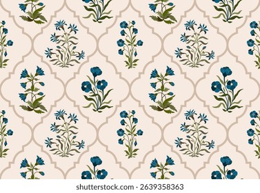 Hand drawn colourful geometric flowers, seamless patterns with floral for fabric, textiles, clothing, wrapping paper, backdrop, banner, illustration, abstract backgrounds.