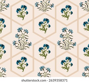 Hand drawn colourful geometric flowers, seamless patterns with floral for fabric, textiles, clothing, wrapping paper, backdrop, banner, illustration, abstract backgrounds.