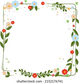 Ilustración vectorial floral de resorte colorido dibujado a mano. Marco floral vintage. Para banner e invitación con tarjeta. 
