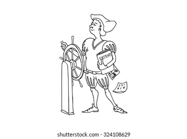 Hand drawn Columbus on white blackboard. Vector illustration.
