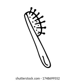 Hand drawn comb for hair isolated on a white background. Doodle, simple outline illustration. It can be used for decoration of textile, paper and other surfaces.