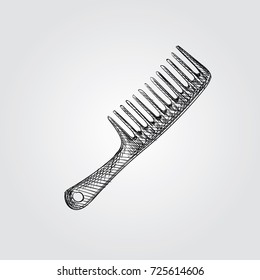 Hand Drawn Comb Sketch Symbol isolated on white background. Vector barbershop accessories In Trendy Style