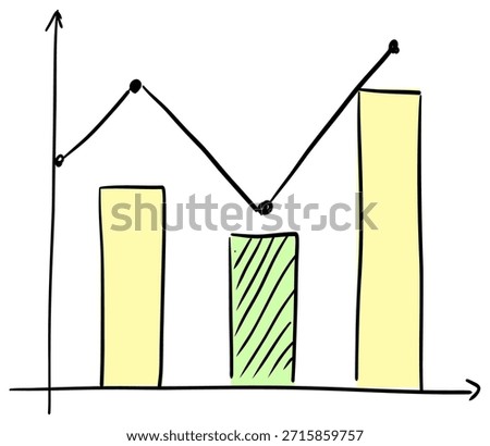 Hand drawn combined bar and line chart analytics sketch style business infographic vector illustration
