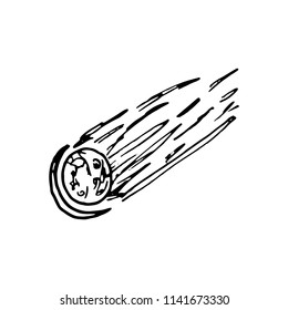 Hand Drawn comet doodle. Sketch style icon. Decoration element. Isolated on white background. Flat design. Vector illustration.