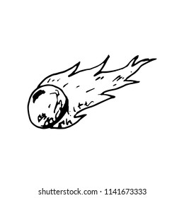 Hand Drawn comet doodle. Sketch style icon. Decoration element. Isolated on white background. Flat design. Vector illustration.