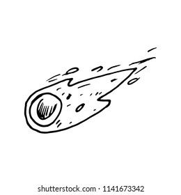 Hand Drawn comet doodle. Sketch style icon. Decoration element. Isolated on white background. Flat design. Vector illustration.