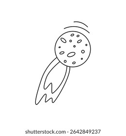 Cometa Desenhado À Mão Planeta Doodle Line Art. Ilustração Vetor Contorno. Isolado no fundo branco.