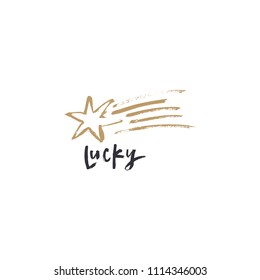 Hand drawn comet symbol and lettering. Vector, clipart, isolated details. Editable elements.