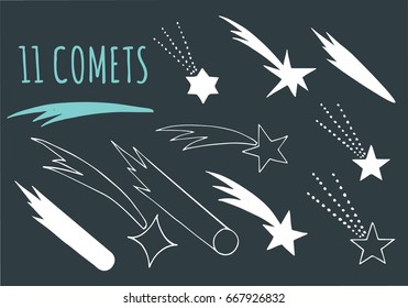 Hand drawn comets and falling stars. Vector. Isolated.