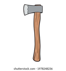 hand drawn comic ax isolated on white background. vector, outline.