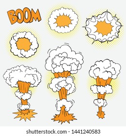 hand drawn comic bomb explosion set