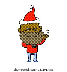 ilustración de un hombre displicente con barba que frunce el sombrero de santa