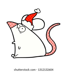 ilustración a mano del estilo de un libro de historietas con un sombrero santa de ratón asustado