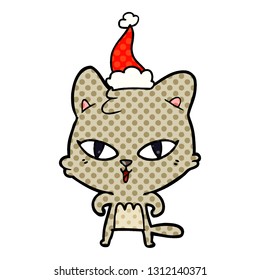 ilustración de un gato con sombrero santa dibujada a mano
