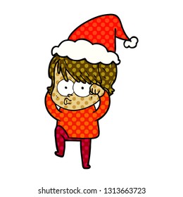 ilustración a mano del estilo de un libro de historietas con sombrero santa