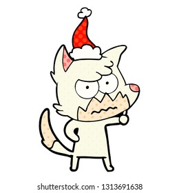 hand drawn comic book style illustration of a annoyed fox wearing santa hat