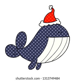 handgezeichnete Comicbuchgrafik eines Wales mit Santamhut