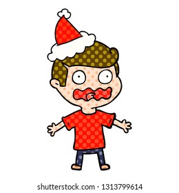 hand drawn comic book style illustration of a man totally stressed out wearing santa hat
