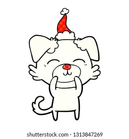 hand drawn comic book style illustration of a dog wearing santa hat