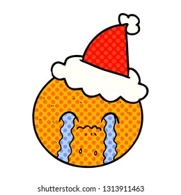 hand drawn comic book style illustration of a orange wearing santa hat