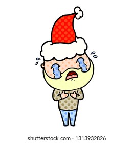ilustración de un hombre con barba llorando usando sombrero santa