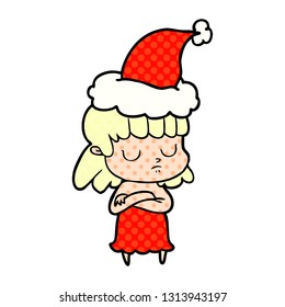 hand drawn comic book style illustration of a indifferent woman wearing santa hat
