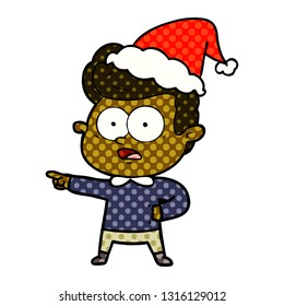 hand drawn comic book style illustration of a staring man wearing santa hat