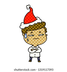 historieta dibujada a mano ilustrando el estilo de un hombre ansioso con sombrero santa