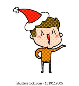 hand drawn comic book style illustration of a excited man wearing santa hat