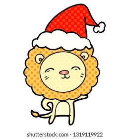 handgezeichnete Comicbuchgrafik eines Löwen mit Santamhut