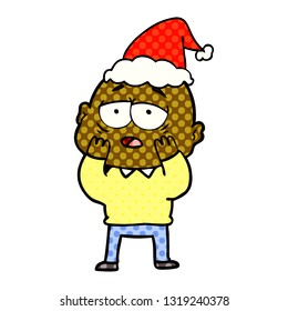hand drawn comic book style illustration of a tired bald man wearing santa hat