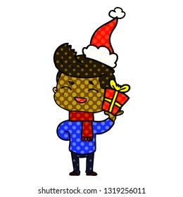 hand drawn comic book style illustration of a man laughing wearing santa hat