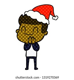 handgezeichnete Comicbuchgrafik eines freundlichen Mannes mit Santa-Hut