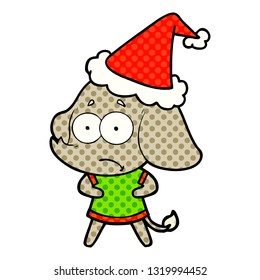 ilustración de un elefante inseguro con sombrero santa dibujada a mano