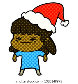 ilustración a mano del estilo de un libro de historietas con sombrero santa